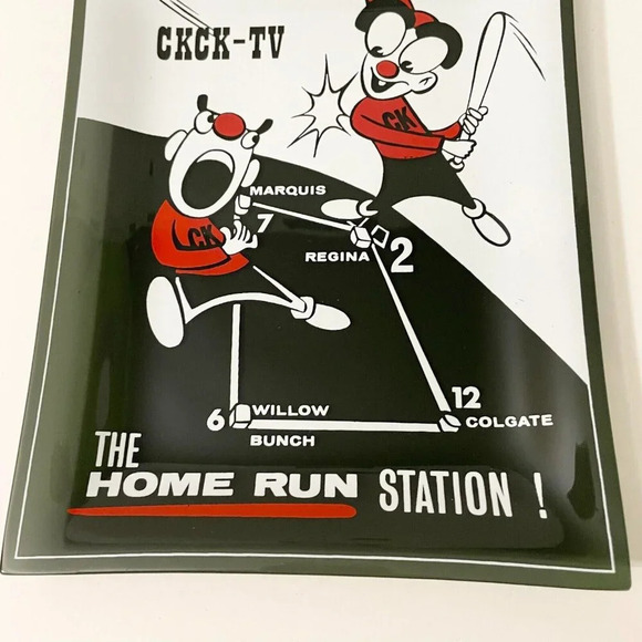 Vtg CKCK TV The Home Run Station Glass Tray Plate  Regina Advertising 9 x 7 In - Picture 3 of 16